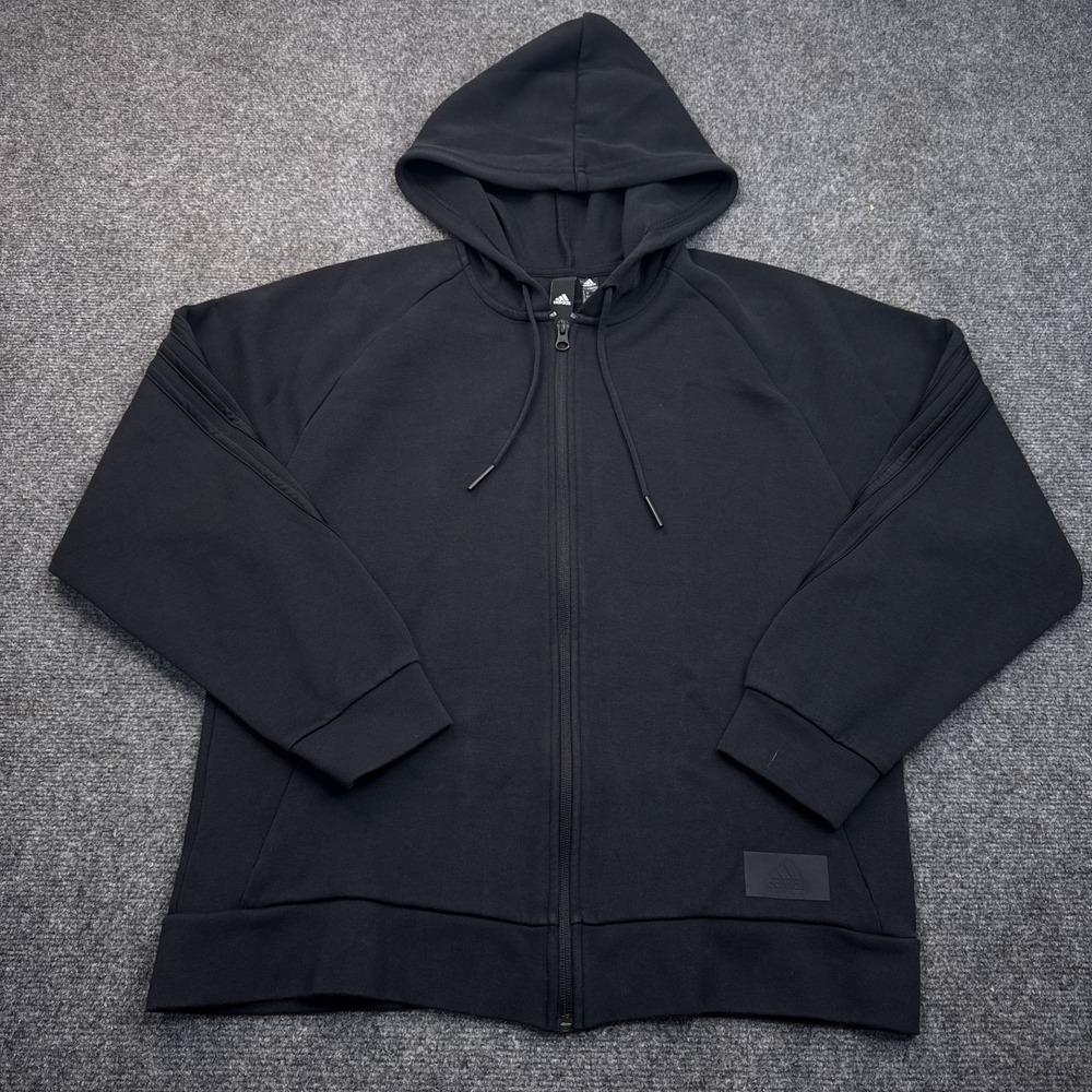adidas Fleece Hoodie Youth Kids Size Large (16-18) Black Full Zip Sweatshirt